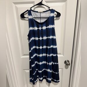 Blue and White Stripe Tie Dye Dress with Pockets